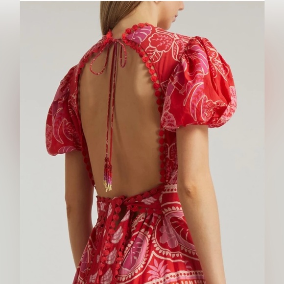 COPY -FARM Rio Red Summer Sunrise Midi Dress small - Picture 2 of 7